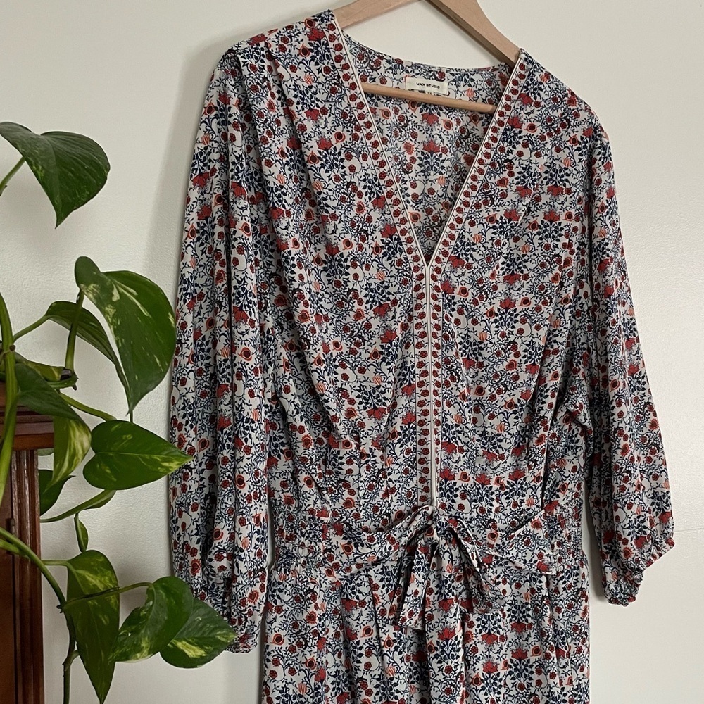 Max Studio BoHo Floral Kimono Tie Waist Top V-Neck Long Sleeve Size X - Picture 6 of 12